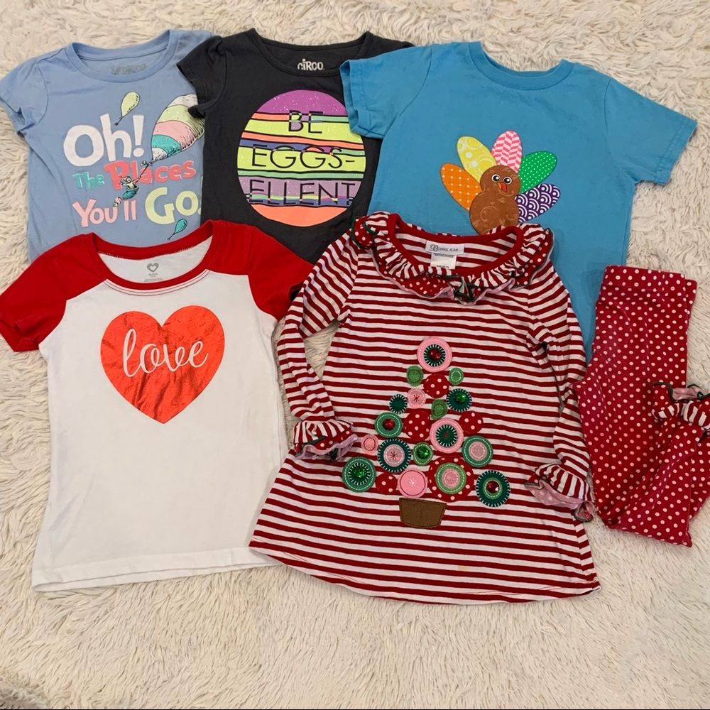 *Lot of 5* Toddler Girls’ Holiday Tops Bundle 4T Christmas Easter Valentine Tees - Picture 1 of 15